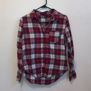 Red Button Down Flannel Shirt with Pocket